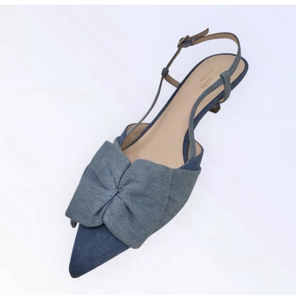 Kate Spade Blue Denim Bow Slingback Pumps Daxton Kitten Heels Size 7.5 - Picture 13 of 13